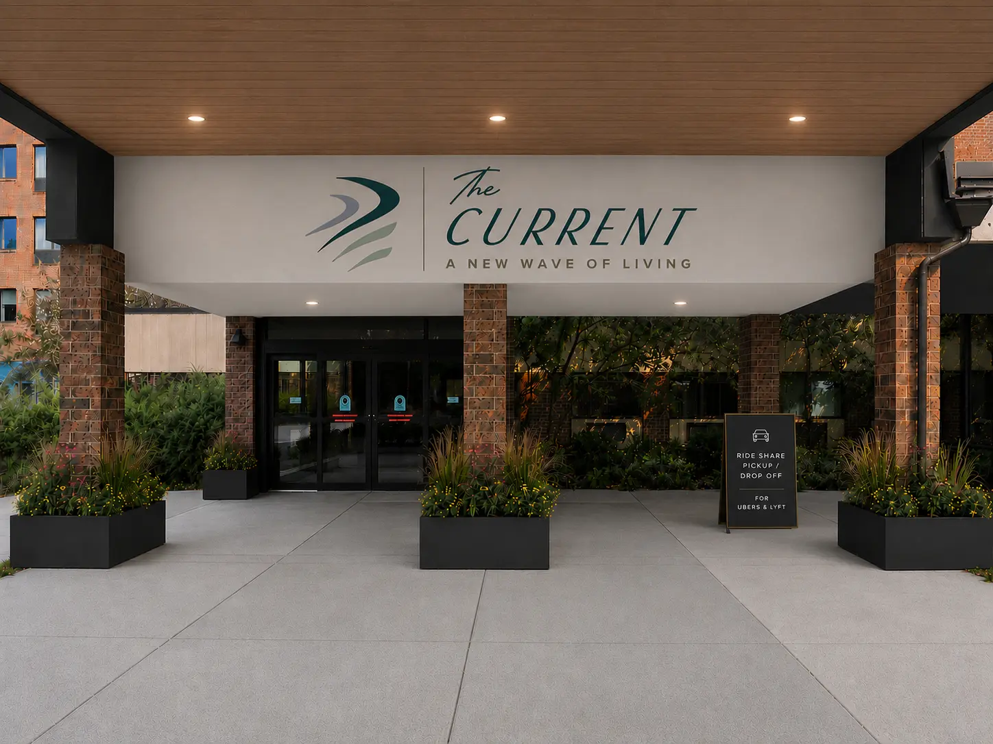 Artist rendering of The Current’s covered entrance